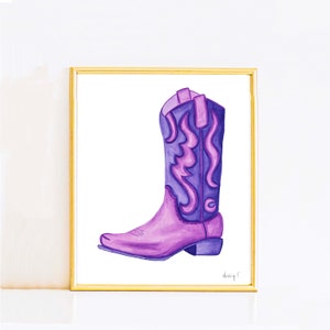 Drucken | Cowboyhut Aquarell Lila Poster | Südliche | Western | Preppy | Wohnheim Dekor | Küsten-Cowgirl