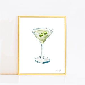 Print | Watercolor Martini Glass Painting | Bar Car Art | Cocktail Designs | Various Sizes