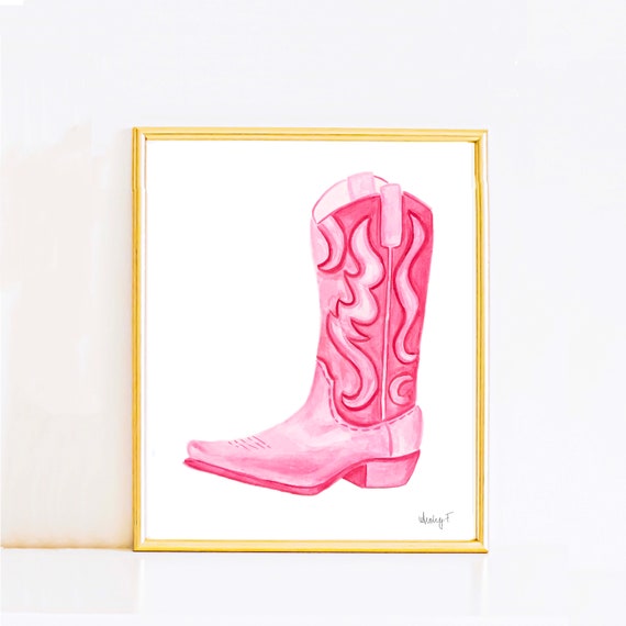 Print Hot Pink Cowboy Boot Cowgirl Art Pink Dorm Decor Southern  Western