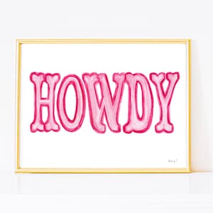 Print | Hot Pink Howdy Watercolor Print | Western Decor | Southern | Pink Cowgirl Art | Dorm | Rustic Decor | Pink Preppy Coastal Cowgirl