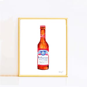 プリント | ビール瓶の水彩画ポスター | ウォールアート | バーのカクテルデコレーション | 沿岸カウガール | 素晴らしいアメリカのバーシーン | 大学の寮