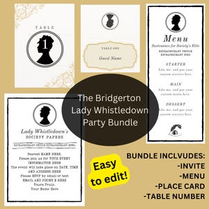 Ensemble d'invitations et d'événements sur le thème du papier Bridgerton, Lady Whistledown Society