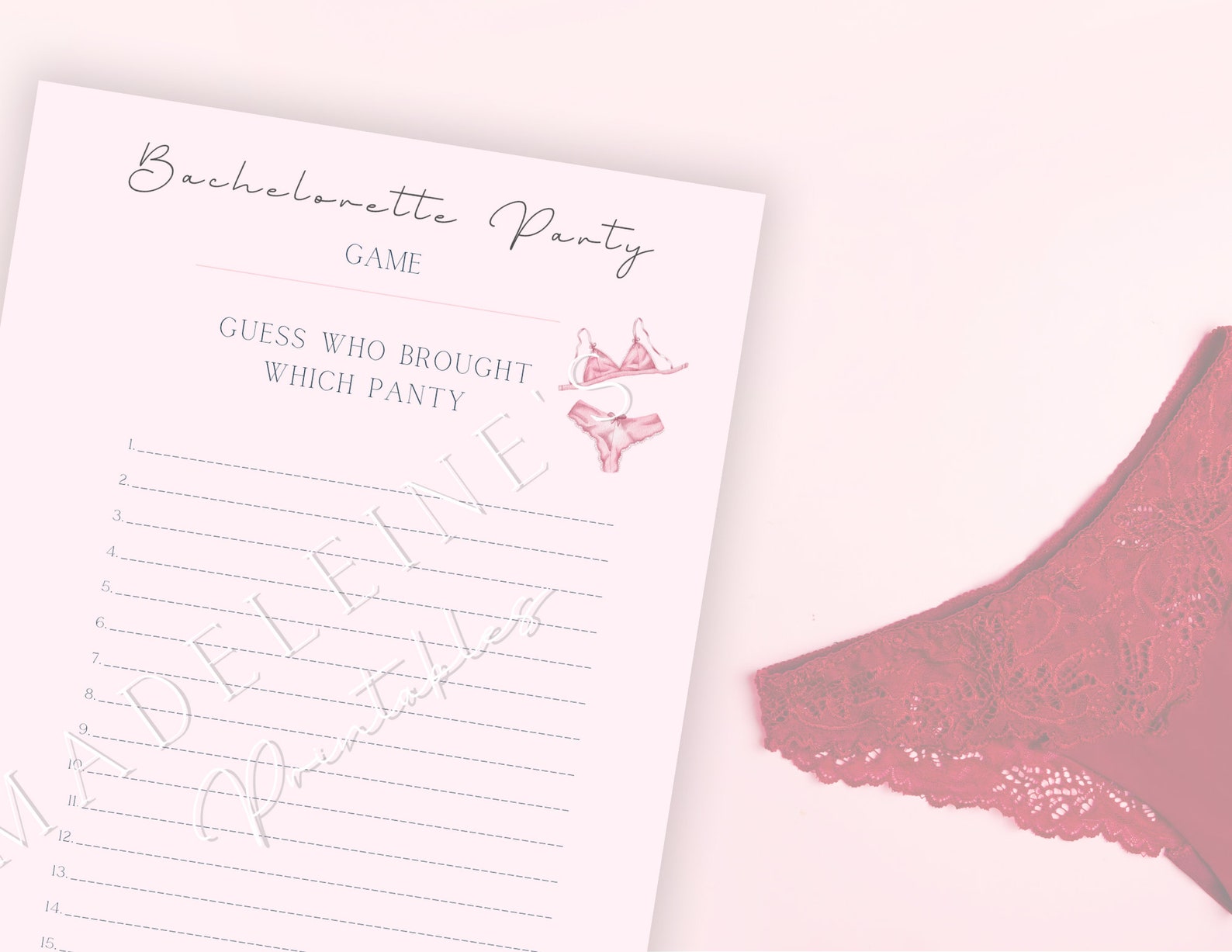 Bachelorette Panty Game Bridal Lingerie Guessing Game Bridal Shower
