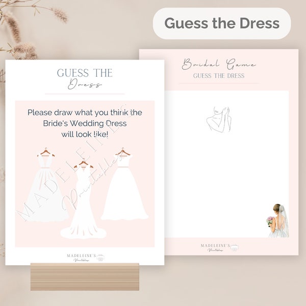 Guess the Dress Game Bridal Shower Sketch the Bride's Wedding Dress Drawing Challenge Creative Bridal Party Game Wedding Gown Draw the Dress