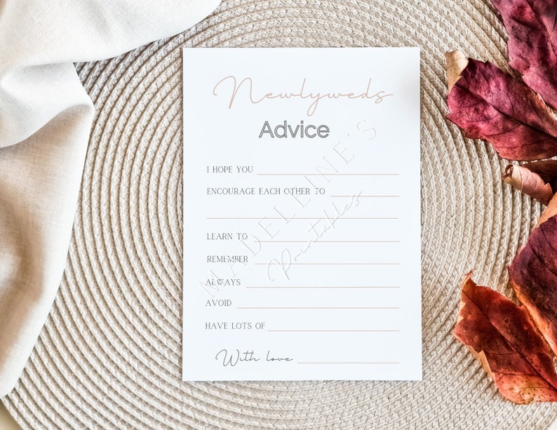 Newlywed Advice and Wishes for Bride and Groom Bridal Shower Game ...