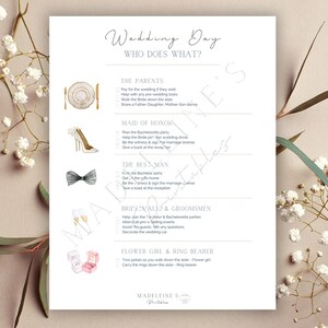 Wedding Day Guide Simple Printable Day of Wedding Responsibility Checklist Chic Guides Classy Bride Gift