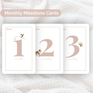 Meilensteinkarten für Babys, personalisierte Name, monatliche Meilensteinkarte, Geschenk Waldmeilensteinkarten, neue Mutter, Andenken für Babyparty