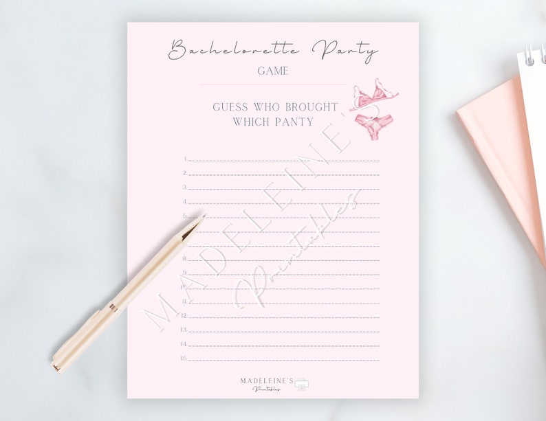 Bachelorette Panty Game Bridal Lingerie Guessing Game Bridal Shower