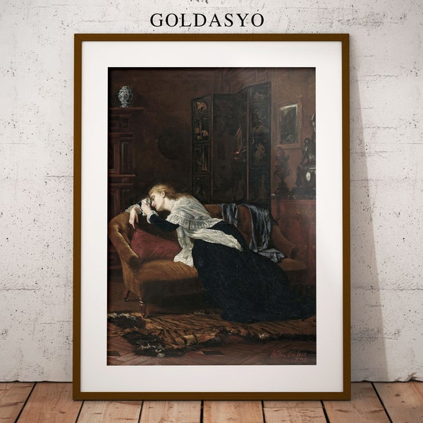 Crying Woman Oil Painting | Vintage Portrait of a Sad Lady | Antique Portrait | Printable Wall Art for Bedroom | Vintage Art Print