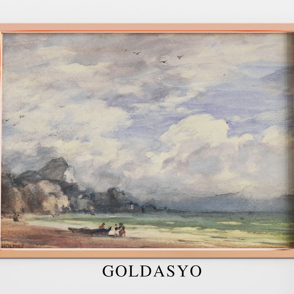 Vintage Seaside Painting | California Coast Art Print | Coastal Charm Wall Decor | Sea Landscape Painting | Ocean Painting Wall Print