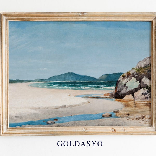 Seaside Painting | Ocean Painting | Vintage Seaside Charm: Digital Print of Original Seaside Landscape Painting from Guarujá Wall Art