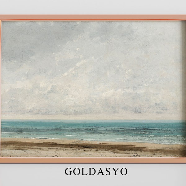 Vintage Seascape Painting | Soothing Ocean View Wall Art | Moody Green Blue Ocean Painting | Neutral Painting Art Print | Muted Wall Decor