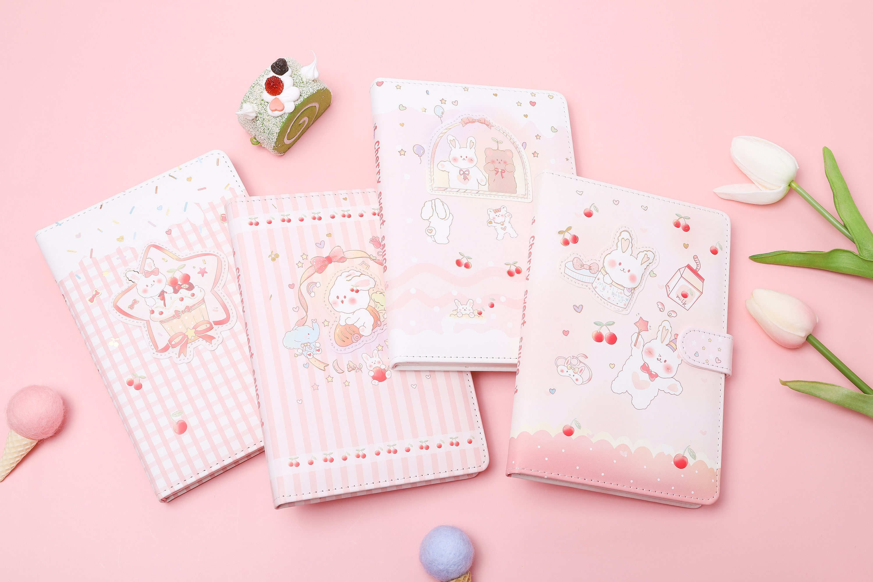 1pcs, Kawaii Notebook. Soft Touch, Cartoon, Gold Foiled Cover, Baby Bird  Boba Tea, Strawberry Rabbit Journal. 