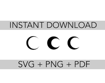 May include: Three black crescent moon shapes, side by side.  INSTANT DOWNLOAD. SVG + PNG + PDF.