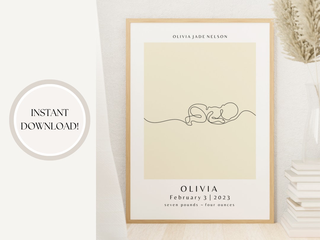 Custom Minimalist Printable Nursery Wall Art Personalized Birth Sign