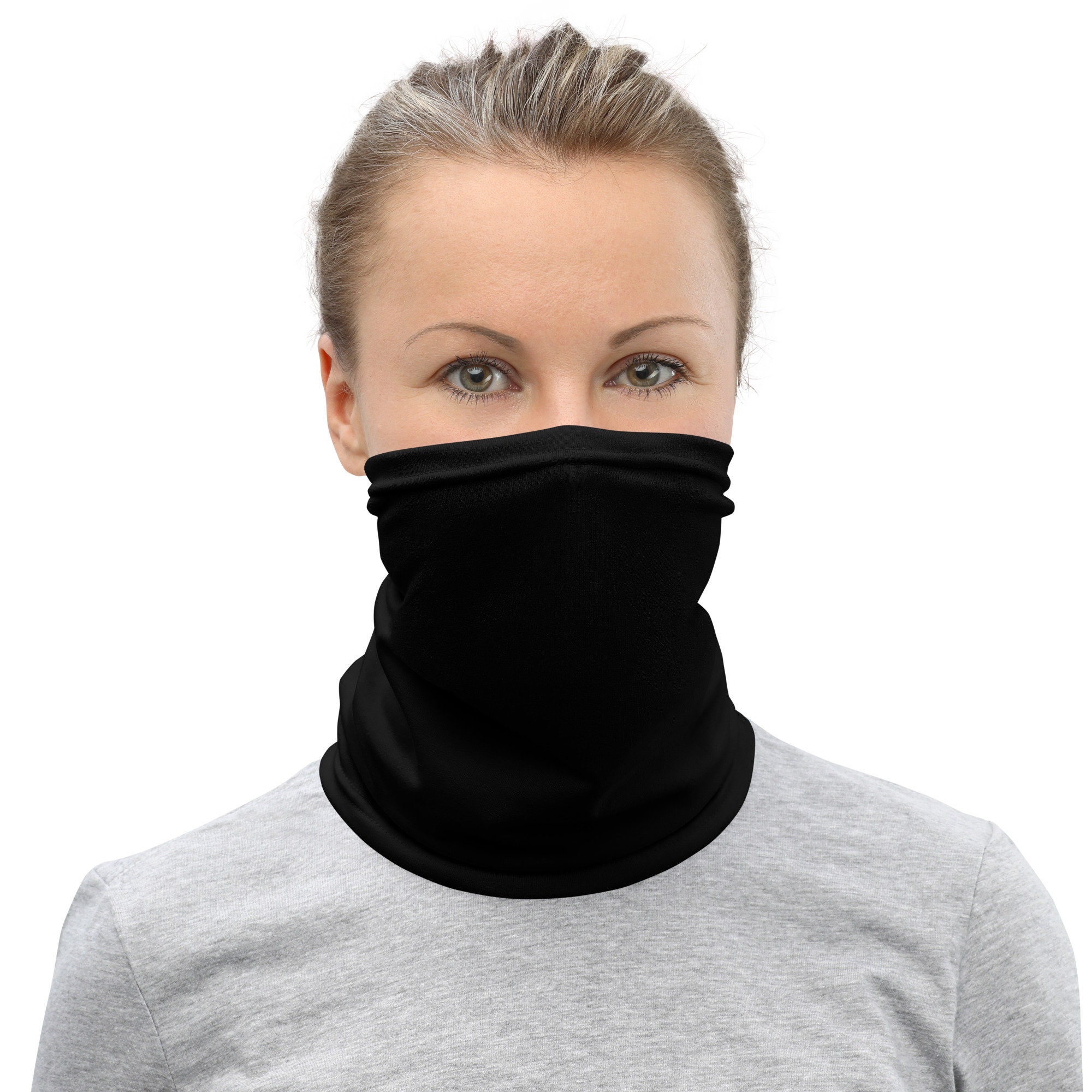 All Black Neck Gaiter Face Covering Washable Mask Headband Bandana