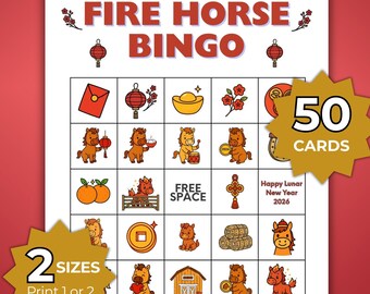 Chinese New Year Bingo, Year of the Horse, Lunar New Year Activity for Classroom, Family Game Night, Asian Party