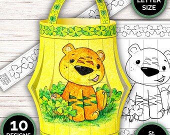St Patrick's Day Coloring Craft, Printable Paper Lantern, Animal Theme Coloring Activity for Kids and Classrooms (Digital Download)