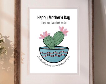Mother's Day Fingerprint Art, Succulent Plant, Mother's Day Handprint, Mom Gift From Child, Grandma Handprint, Nana Gift, Thumbprint Art