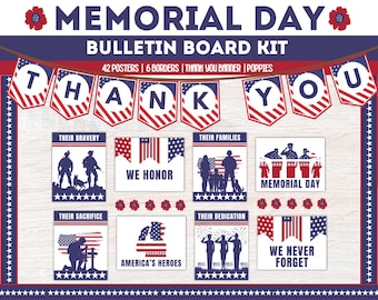 Memorial Day Bulletin Board Kit, Patriotic Decor Kit, Americana Red White and Blue