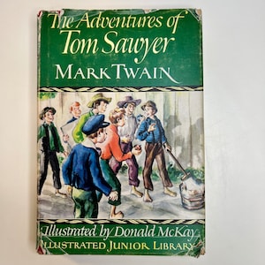 Vintage 1946 The Adventures of Tom Sawyer by Mark Twain Hardcover Book Illustrated Junior Library