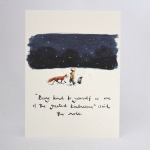 Seite "Being kind to yourself..." aus dem Buch "Der Junge, der Maulwurf, der Fuchs und das Pferd" von Charlie Mackesy