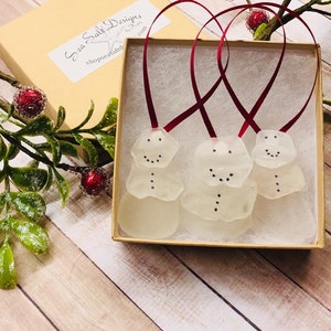 Sea Glass Snowman Ornaments, set of 3