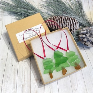 Sea Glass Christmas Tree Ornaments, set of 3