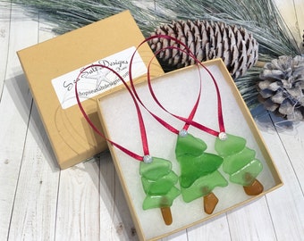 Sea Glass Christmas Tree Ornaments, set of 3