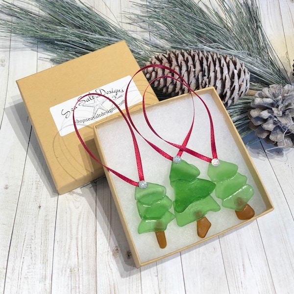 Sea Glass Christmas Tree Ornaments, set of 3