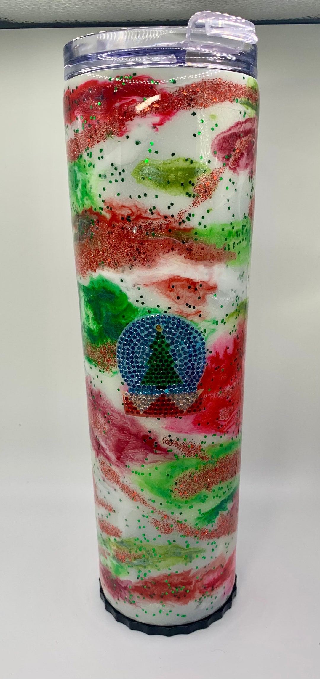 Hand Decorated Straight 30 Oz Strawbler Tumbler Christmas Snow Globe
