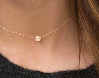 Fine filigree necklace, choker with pendant disk customizable initials 14k gold plated • Gift for her •