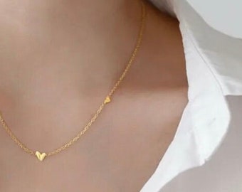 Necklace, choker gold minimalist subtly filigree, with 3 tiny hearts, 14k gold plated • Gift for her • Handmade item
