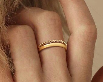 Ringset 2 stapelringen, dubbele ring goud, discreet klassiek • filigraan, uitvoerig vervaardigd • Een hoogwaardig cadeau voor jou • Handgemaakt