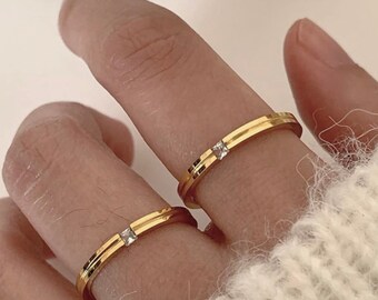 Ring Bandring Stapelring gold • 2 verschiedene Stärken • 14k vergoldet • Perfektes Geschenk für Sie •