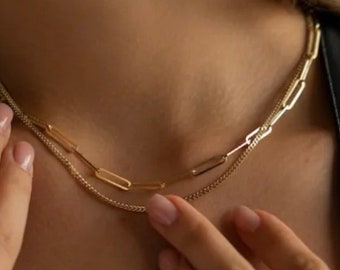 Gliederkette Paperclip Choker kurz Gold Basic • Klassische  Halskette • 18k vergoldet • Tragbar zu jeder Gelegenheit  • Handgearbeitet