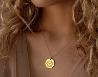 2 x verschillende kettingen 14k goud gevuld met rond medaillon • minimalistisch • Individueel cadeau voor haar • Handgemaakt item