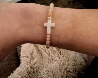 Beaded Pearl Cross Bracelet
