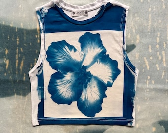Cyanotype Flowers Super Crop Top IV
