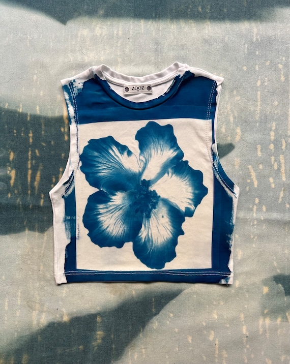 トップス SMALL FLOWER OVER SHIRT Cyanotype Flowers Super Crop Top IV - Etsy