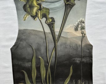 American Bog Plants Digital Printed Super Crop - Handmade DTG Crop Top for Women – Vibrant Printed Top–Soft Cotton Stretch–Eco-Friendly Gift