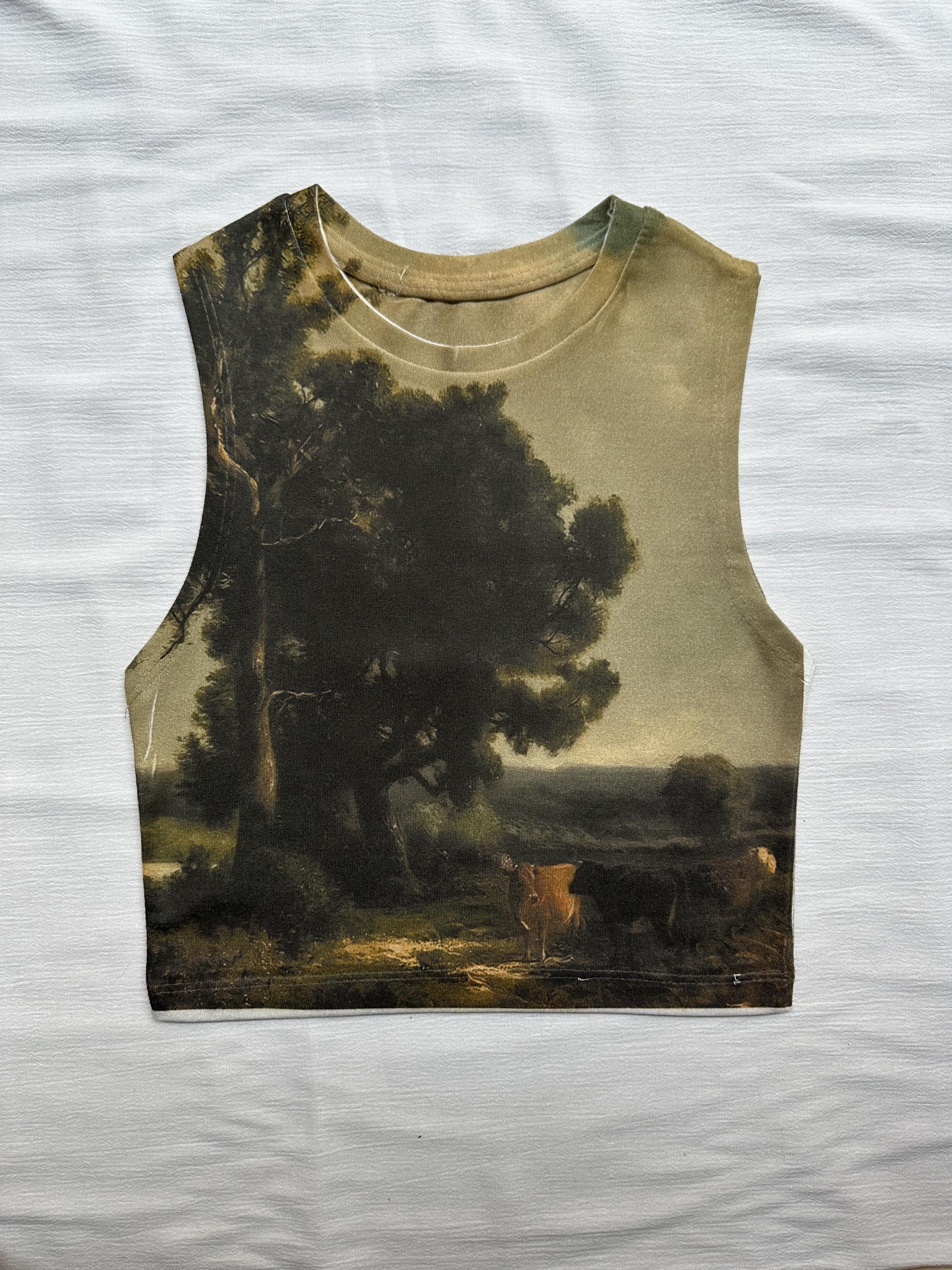 トップス MameKrogouchi Landscape Graphic Top Landscape Print Crop Top: Handmade Cotton DTG Printed Top - Etsy