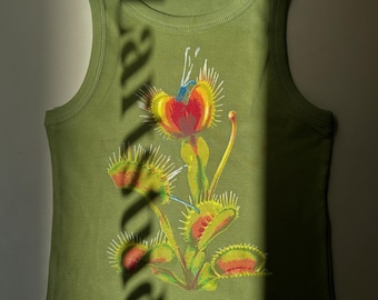Venus Flytrap Print Crop Top: Handmade DTG Printed Cotton Blend