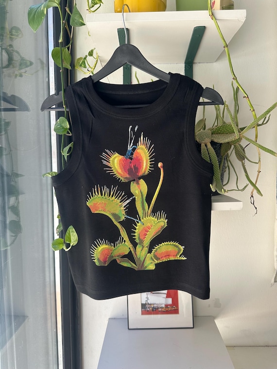 Venus Flytrap Print Crop Top: Handmade DTG Printed Cotton Blend