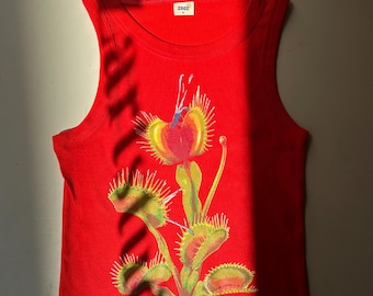 Venus Flytrap Print Crop Top: Handmade DTG Printed Cotton Blend