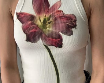Floral Print Crop Top: Handmade Cotton Blend DTG Printed Tank