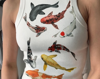 Koi Fish Graphic Crop Top, Y2K Coastal Shirt