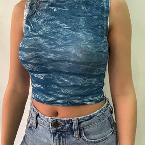 Waves Cyanotype Crop Top