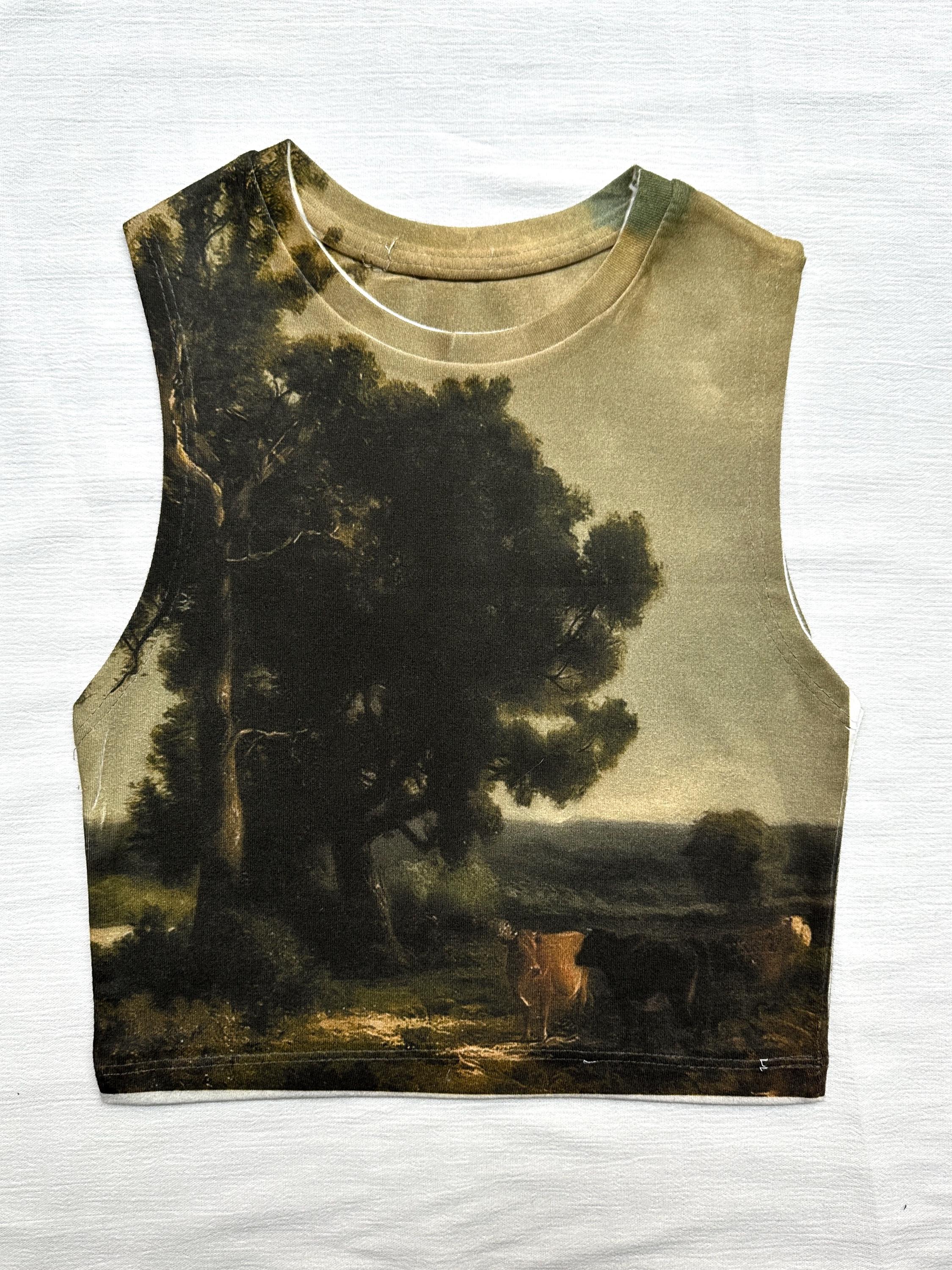 トップス UND LANDSCAPE PRINT LONG TOP Landscape Print Crop Top: Handmade Cotton DTG Printed Top - Etsy