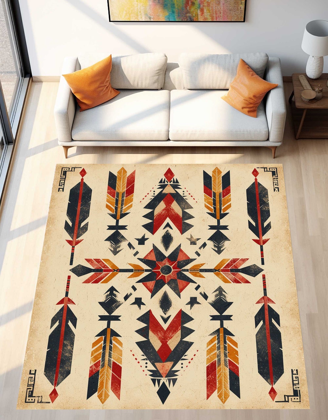 Aztech Rug Native American Aztec Rug, Boho Decor, Beige Vintage Pattern - Etsy